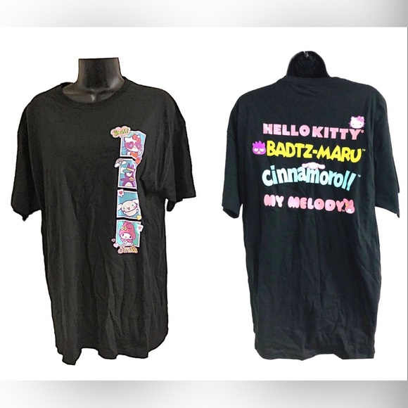 Hello Kitty black relaxed front back graphic print fit t-shirt size small new - Picture 1 of 15